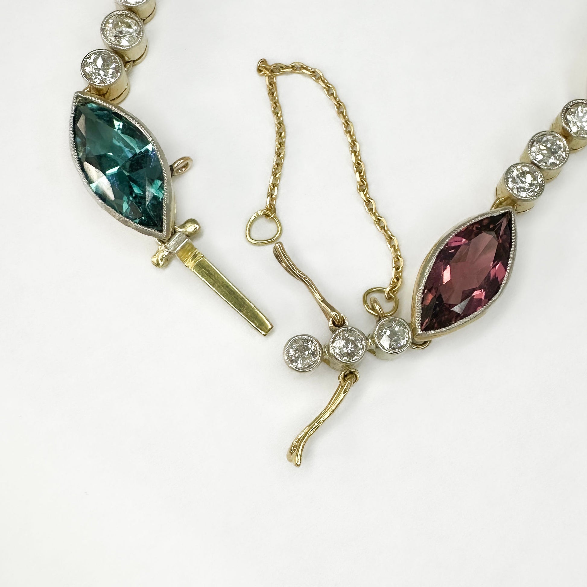 Edwardian Antique Marquise Cut Multi Gemstone and Diamond Line Bracelet