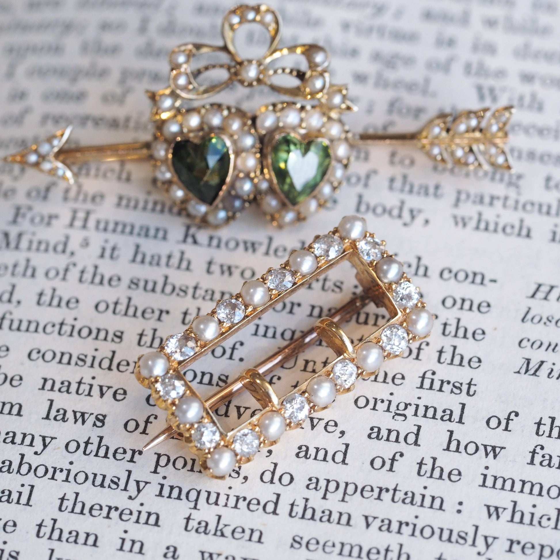 Antique Victorian Diamond Pearl Brooch/Pendant Buckle Shape 18K Gold - c.1890