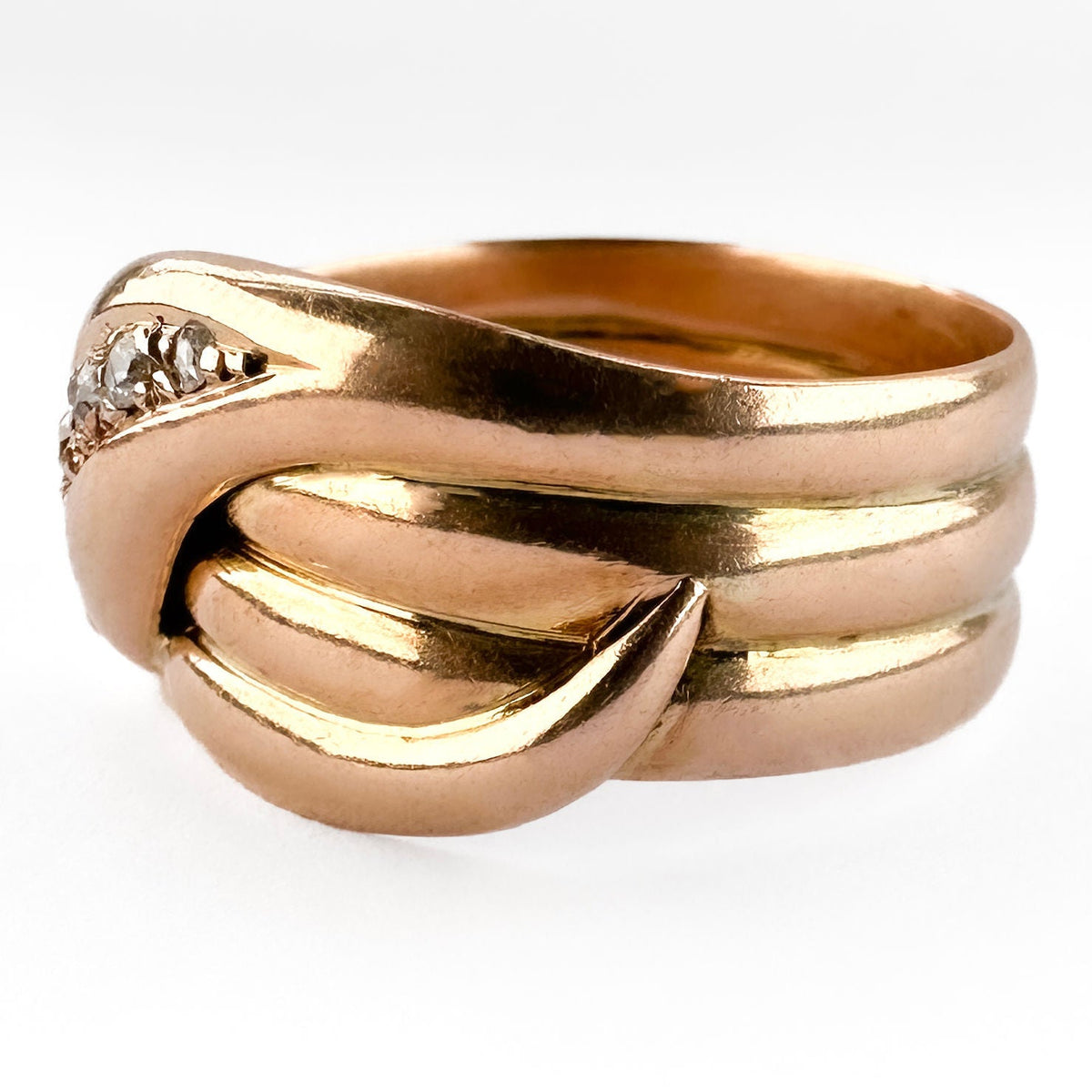 Edwardian Antique Diamond Set 9ct Rose Gold Snake Ring