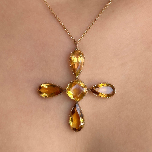 Victorian Antique Citrine Cross Pendant