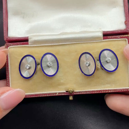 Art Deco Cartier Diamond And Blue Enamel Cufflinks