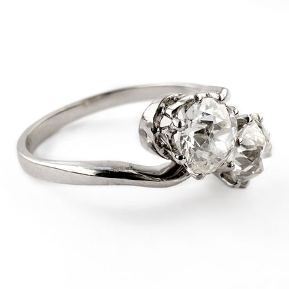 Edwardian Antique Two Stone Crossover Toi et Moi Engagement Ring in Platinum