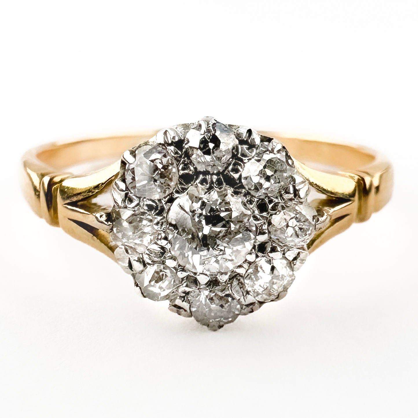 Victorian Antique Old Cut Diamond Daisy Cluster Engagement Ring