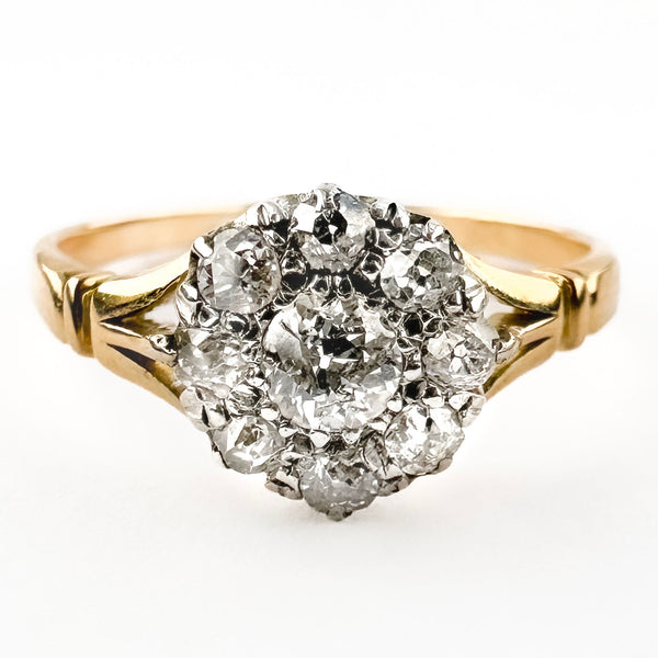 Victorian Antique Old Cut Diamond Daisy Cluster Engagement Ring