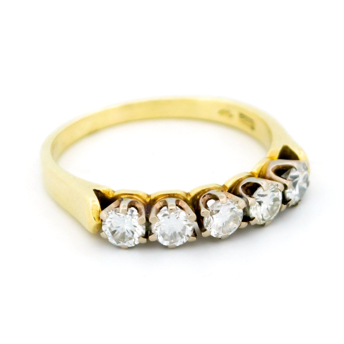 Vintage 14 Carat Yellow and White Gold Five Stone Brilliant Cut Diamond Ring, 0.70 Carat