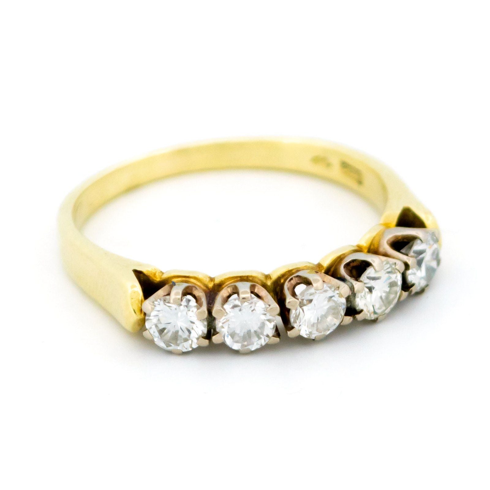 Vintage 14 Carat Yellow and White Gold Five Stone Brilliant Cut Diamond Ring, 0.70 Carat