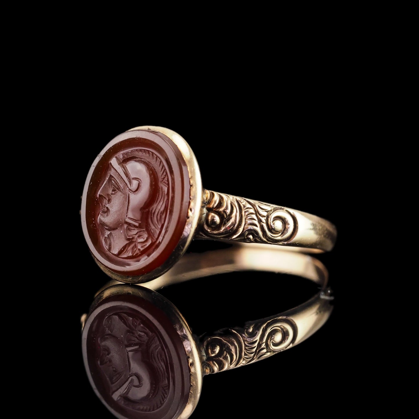 Antique Georgian Cameo Ring 10K Gold with Roman Soldier Engraving - c.1820