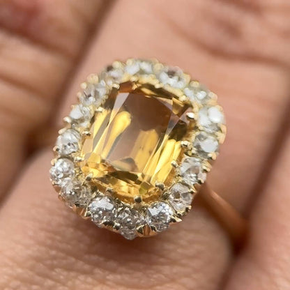 Antique 3ct Imperial Topaz and Diamond Cluster Engagement Ring