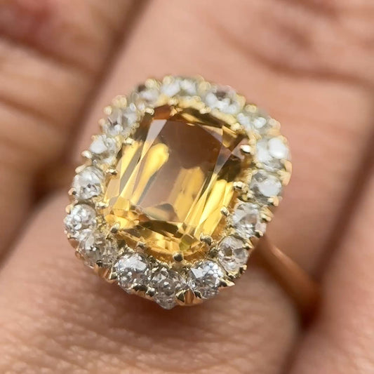 Antique 3ct Imperial Topaz and Diamond Cluster Engagement Ring