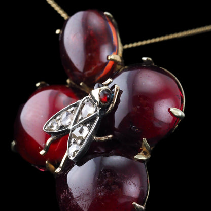Victorian Antique Cabochon Garnet and Diamond Pendant come Brooch, Circa 1880