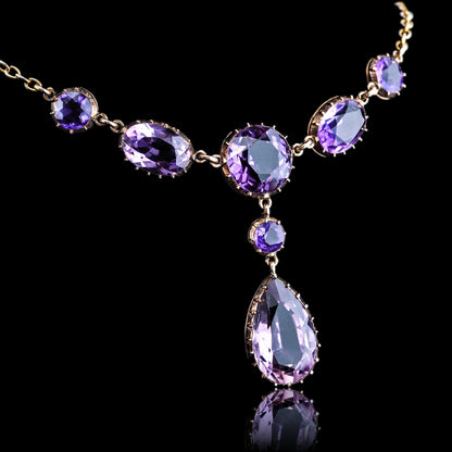 Antique Amethyst Riviere Necklace with Drop Design