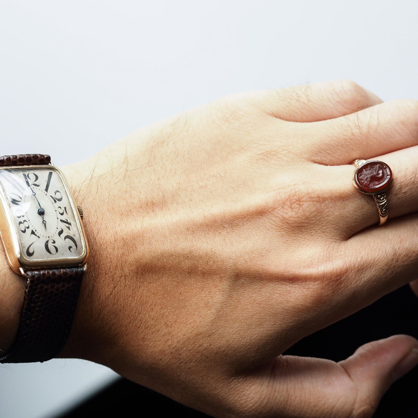Antique Georgian Cameo Ring 10K Gold with Roman Soldier Engraving - c.1820
