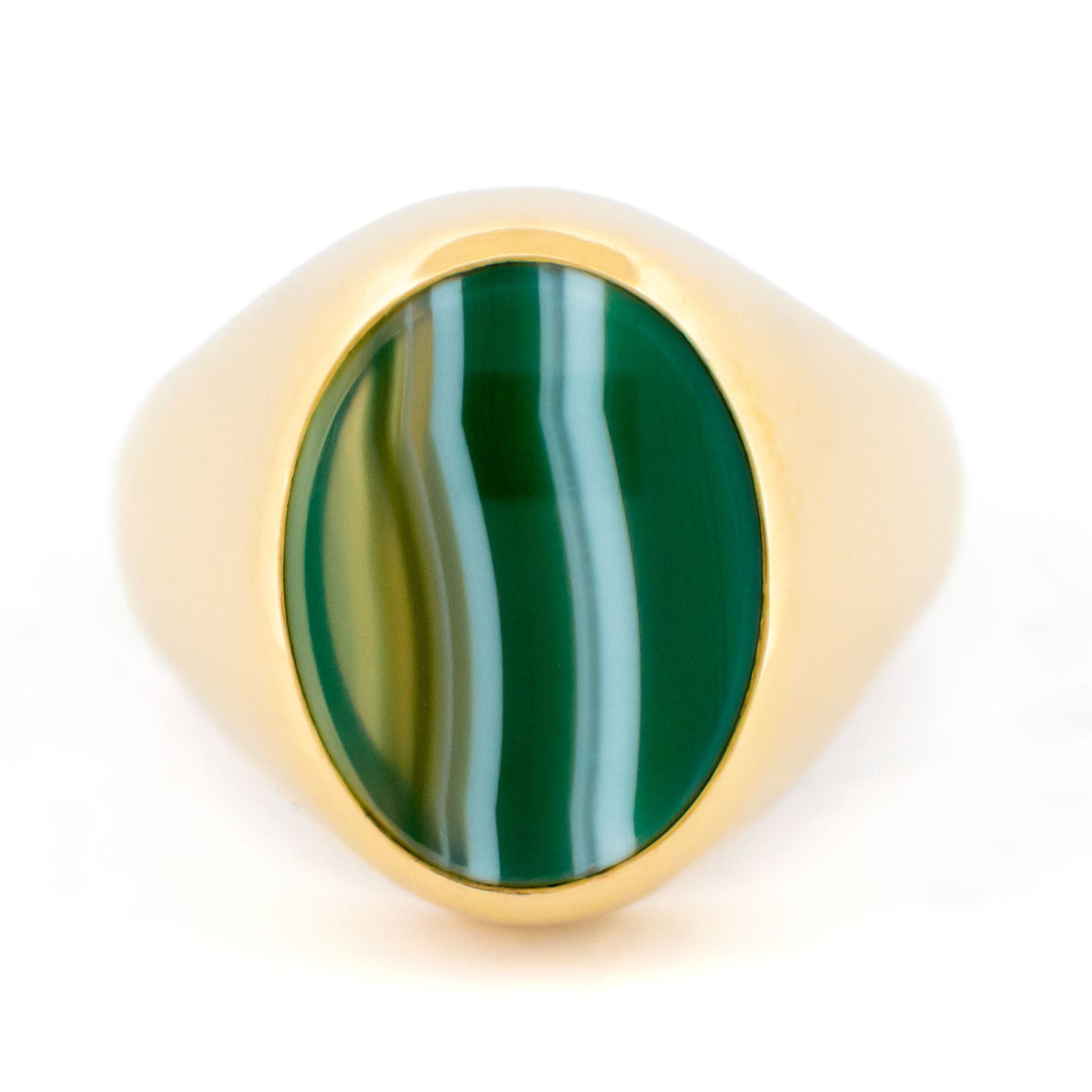 Vintage 18 Carat Yellow Gold Oval Banded Agate Signet Ring