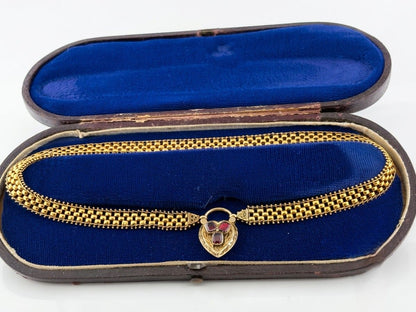Victorian 18K Yellow Gold Garnet Heart Locket Necklace, Circa 1870/80