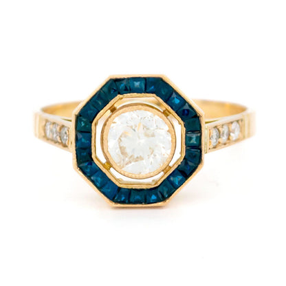Diamond and Sapphire Target Octagon-Shape Engagement Ring