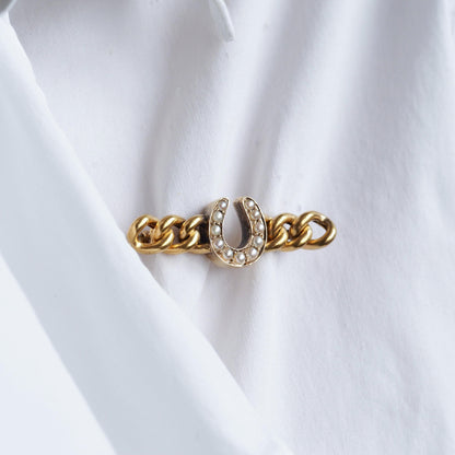 Antique Victorian Horseshoe Pearl Brooch 15K Gold - c.1900