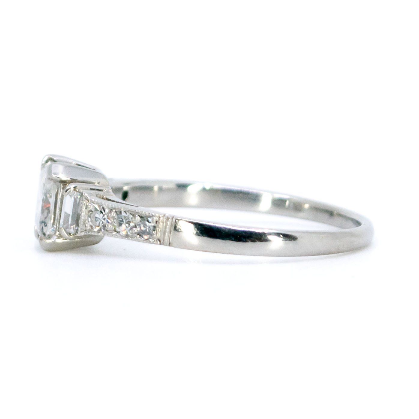 Platinum Princess-Cut Diamond Ring with Diamond Shoulders, 0.67 Carat Centre