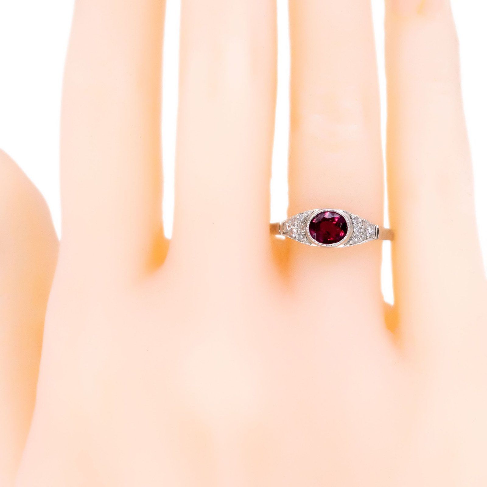 Art Deco Style Platinum, Ruby and Diamond Ring, 0.77 Carat