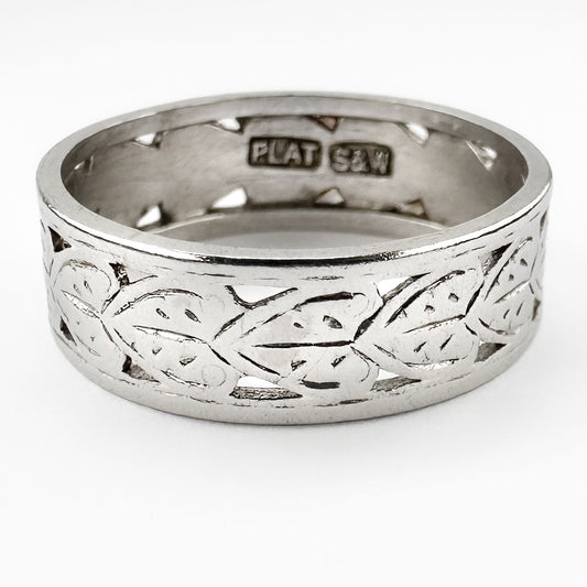 Antique Vintage Art Deco Pierced Platinum Wedding Band Ring