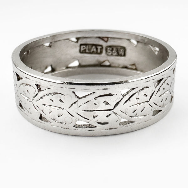 Antique Vintage Art Deco Pierced Platinum Wedding Band Ring