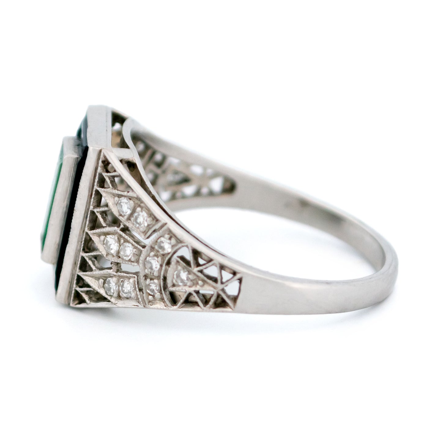 Vintage Platinum, Emerald, Onyx and Diamond Dress Ring, 0.60 Carat