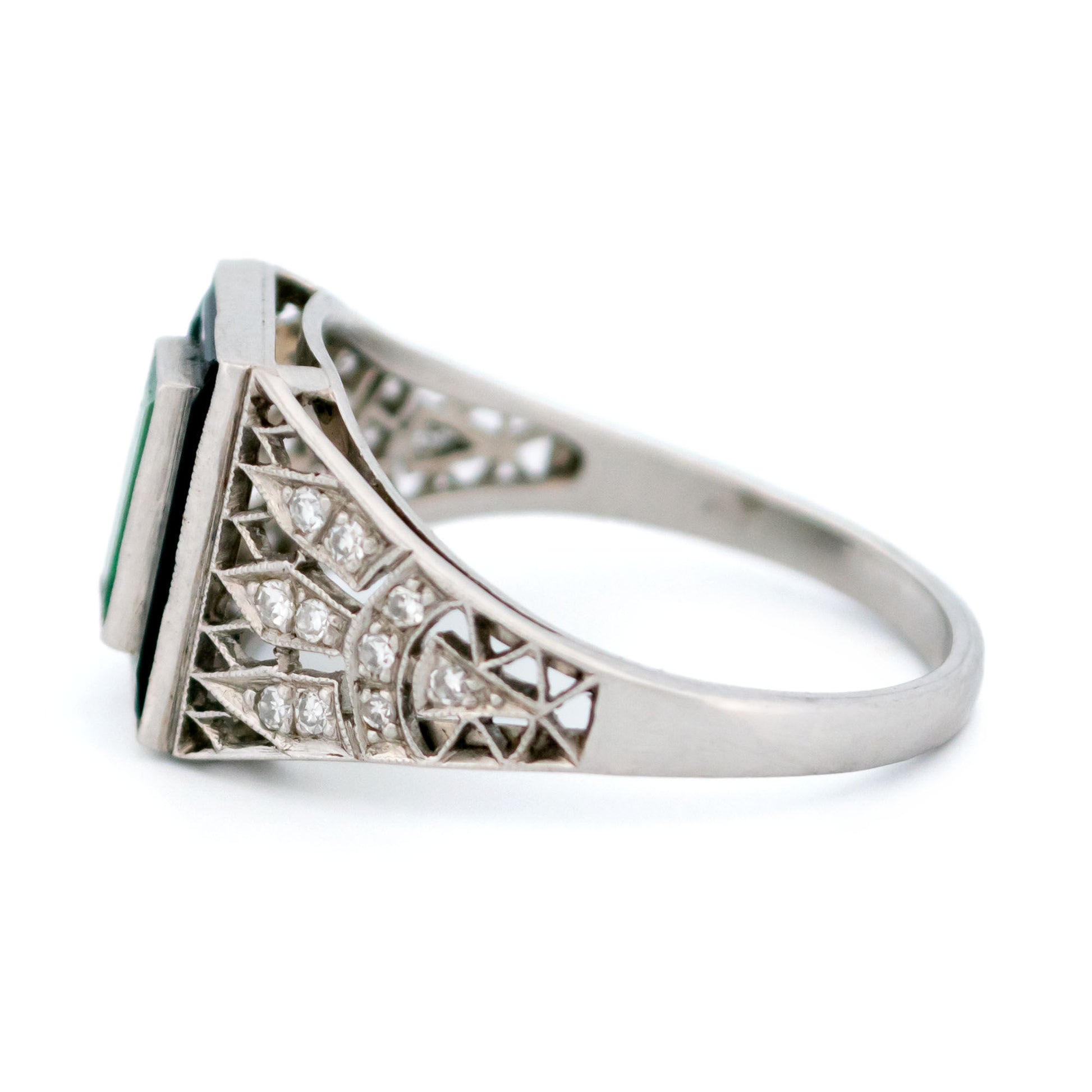 Vintage Platinum, Emerald, Onyx and Diamond Dress Ring, 0.60 Carat