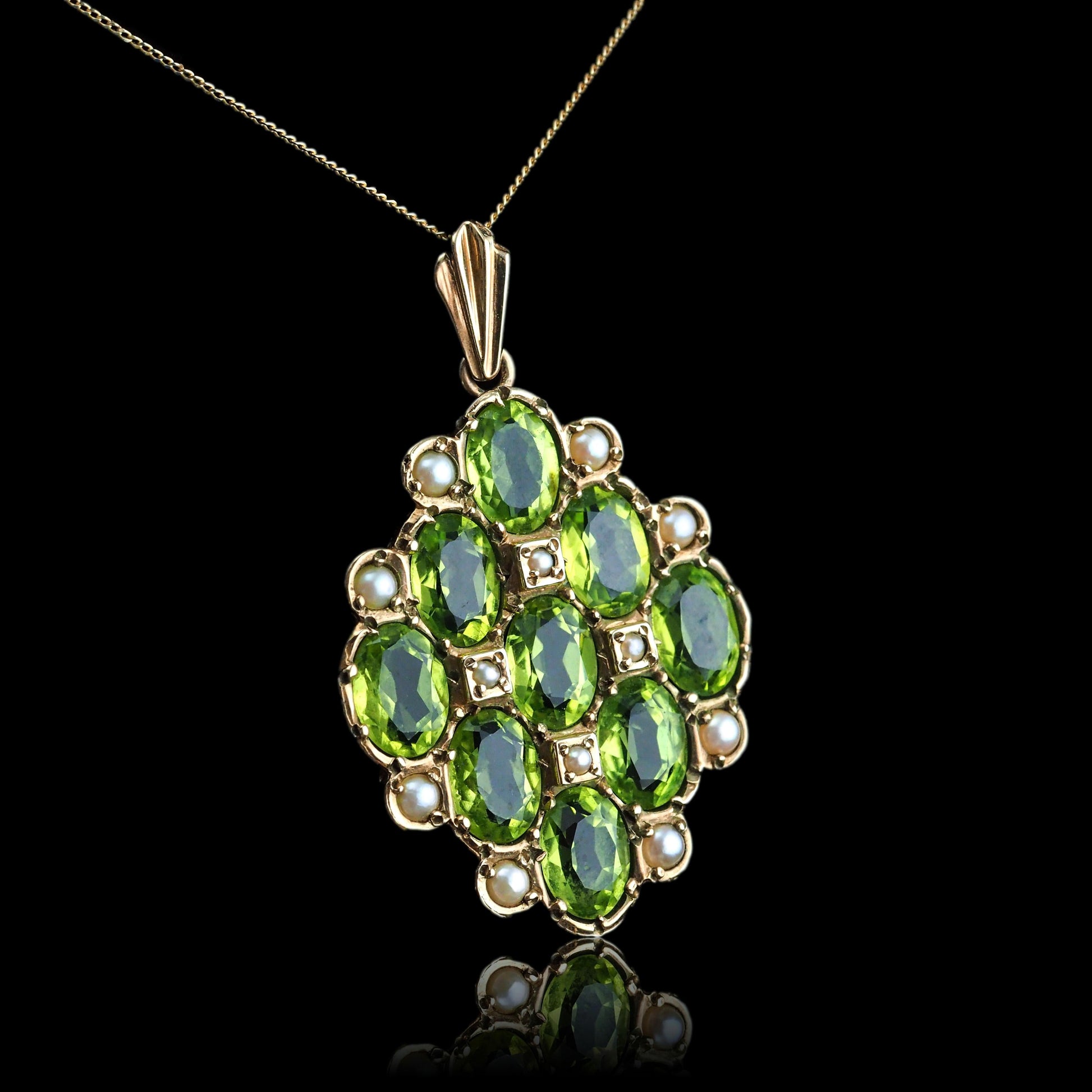 Vintage Peridot and Pearl Cluster Pendant