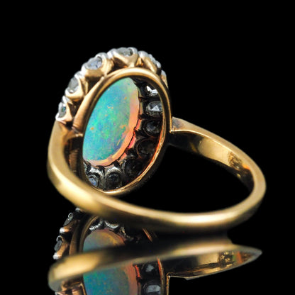 Victorian Antique Opal and Diamond Cluster Engagement Ring