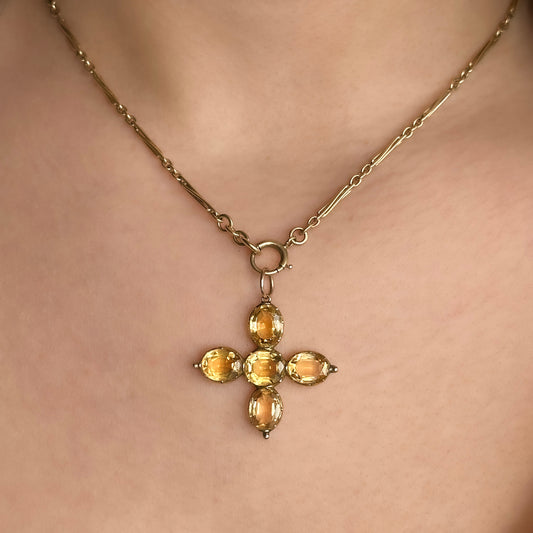 Victorian Antique Topaz Cross Pendant, Circa 1880