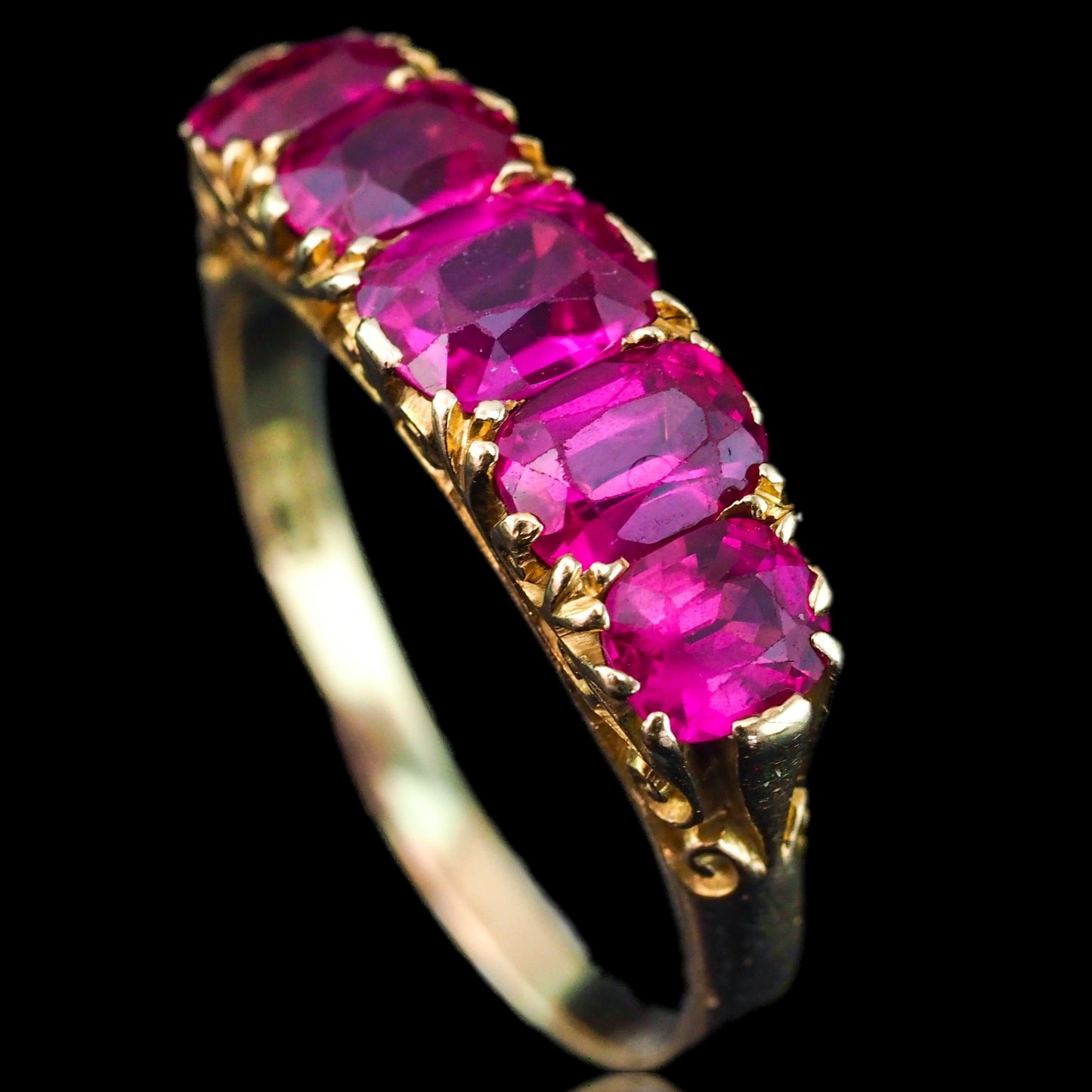 Antique Victorian Ruby Ring 5 Stone Design 18 Carat Gold