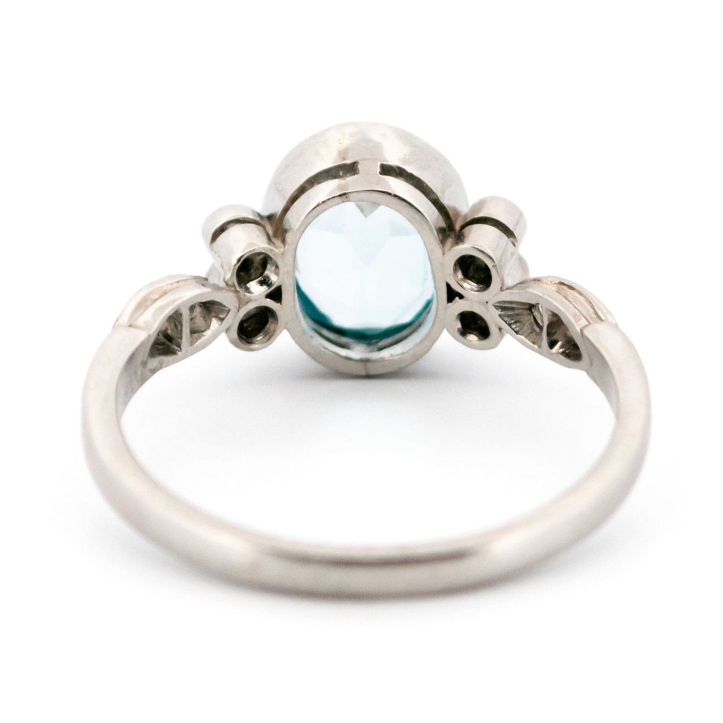 Oval Aquamarine, Old Mine-Cut Diamond and Platinum Ring, 2.30 Carats