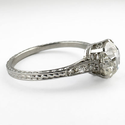 Edwardian Antique 1.52ct Single Stone Old Cushion Cut Diamond Solitaire Engagement Ring in Platinum