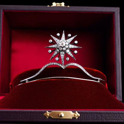 Spectacular Antique Victorian Diamond Tiara with Diamond Star - c.1890