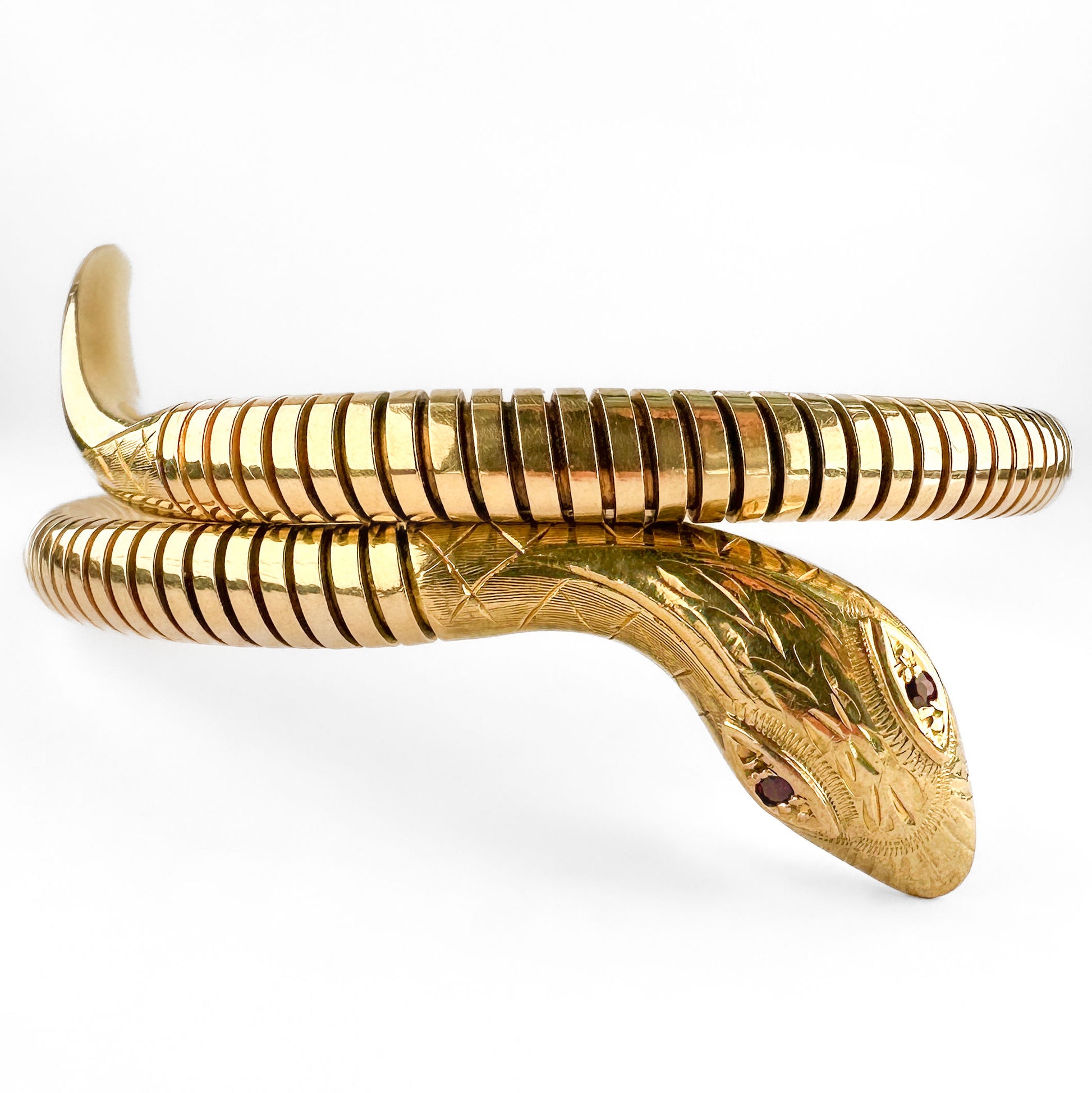 Vintage Yellow Gold Coiled Snake Bangle Bracelet, Circa 1980s