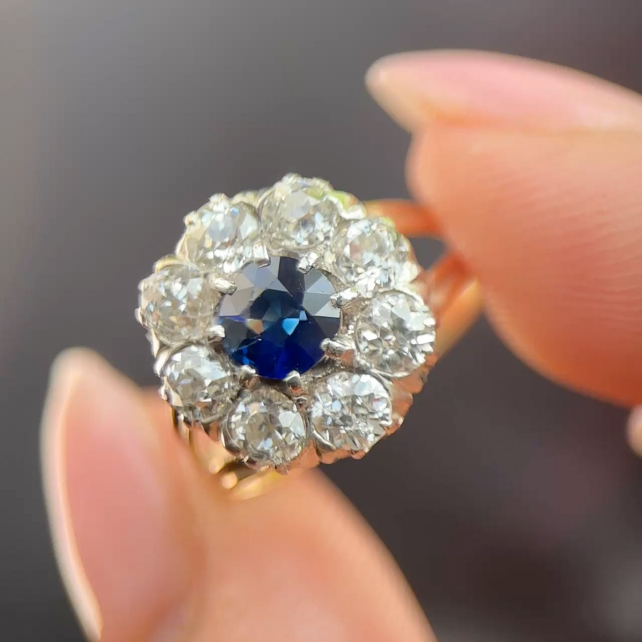 Victorian Ceylon Sapphire &amp; Diamond Daisy Cluster