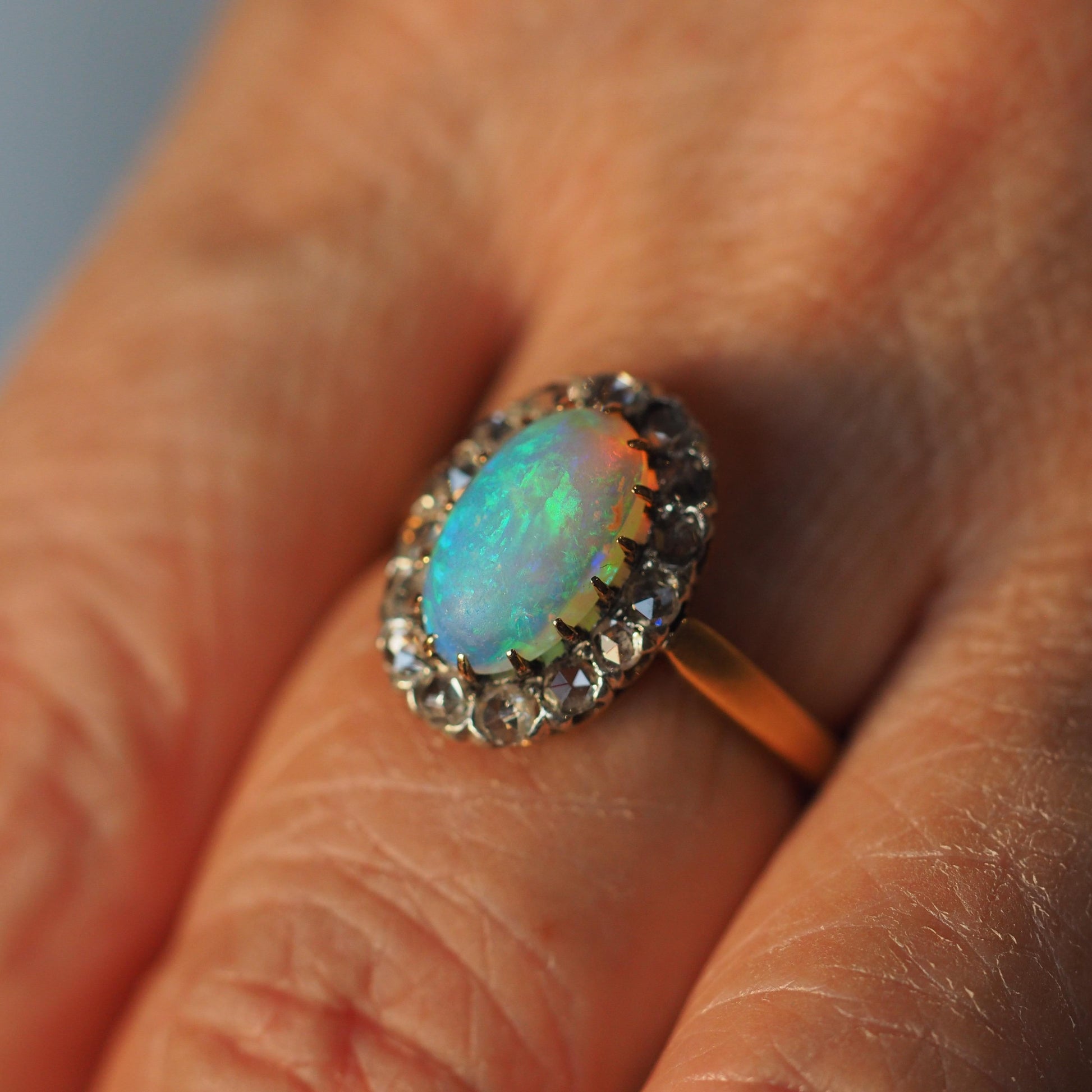 Victorian Antique Opal and Diamond Cluster Engagement Ring