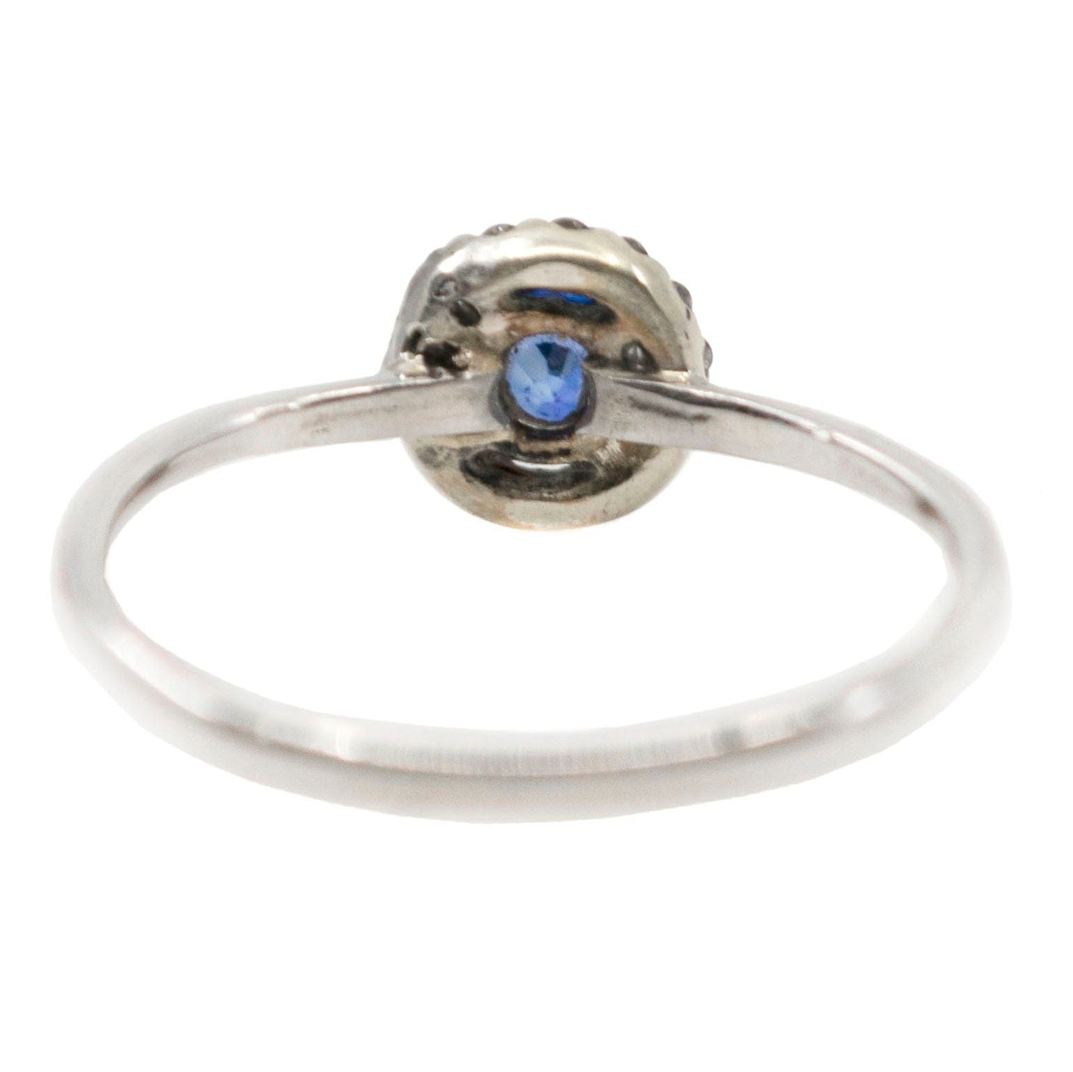 Vintage Sapphire and Diamond Halo Cluster Engagement Ring in Platinum and 18ct Gold