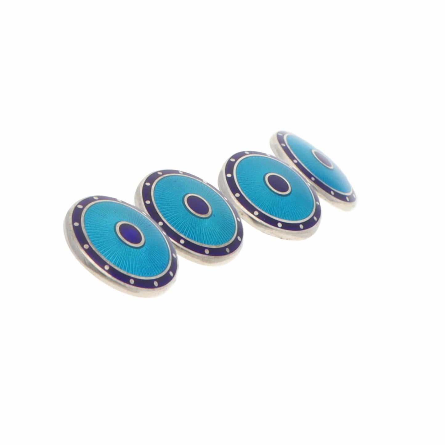 Navy Blue and Turquoise Enamel Round Chain Cufflinks
