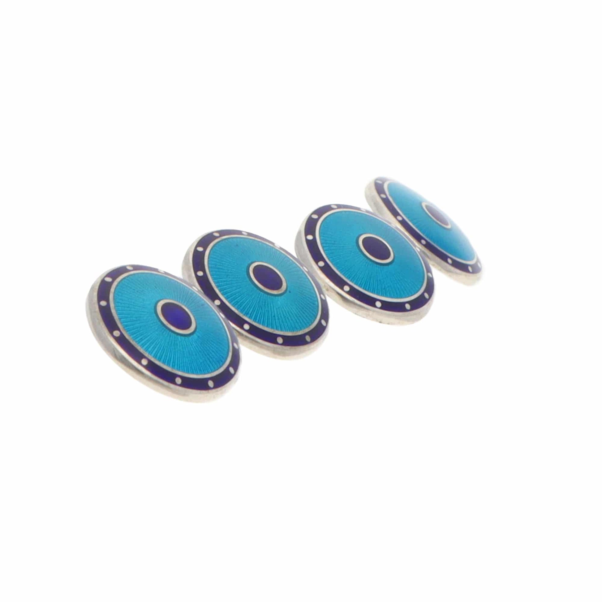 Navy Blue and Turquoise Enamel Round Chain Cufflinks