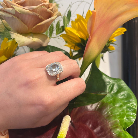 Vintage 2.40cts Aquamarine and Diamond 14k Cluster Ring 16047-8720