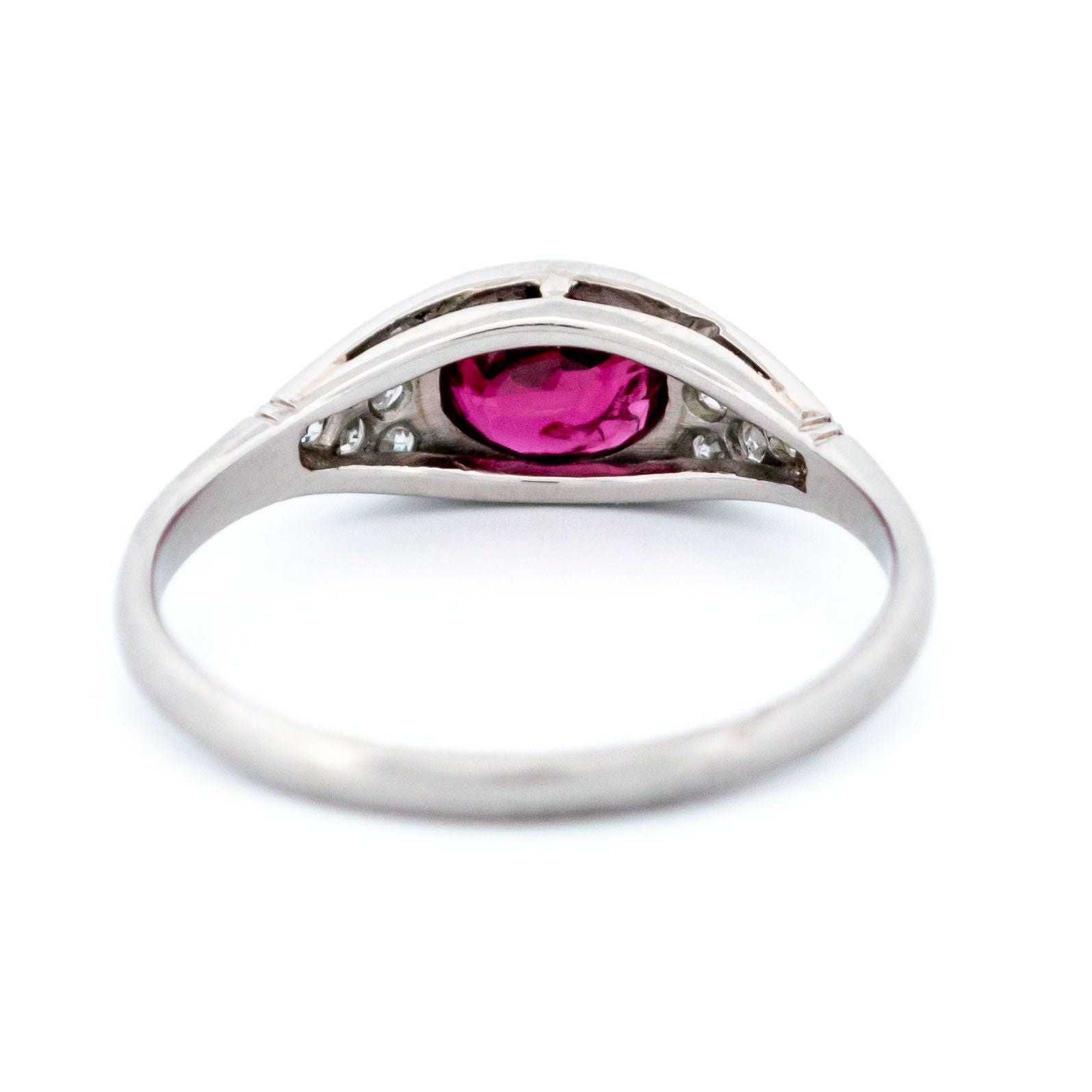 Art Deco Style Platinum, Ruby and Diamond Ring, 0.77 Carat