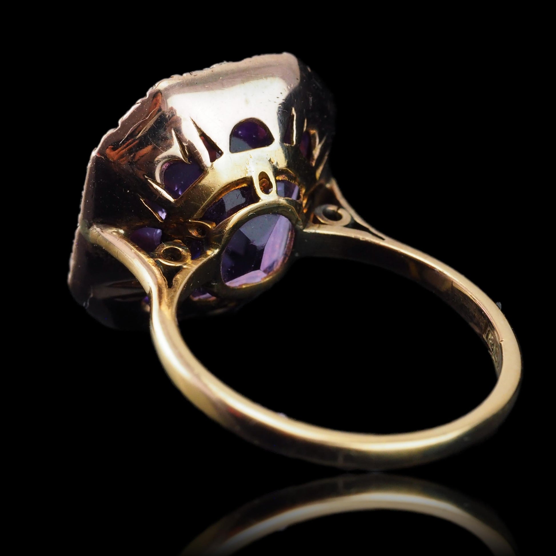 Antique Edwardian 18K Gold Amethyst & Pearl Ring Emerald Cut - c.1900