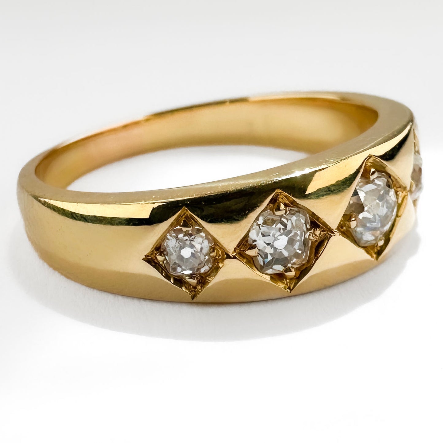 Victorian Antique Cushion Old Cut Diamond Five Stone Ring in 18ct Gold