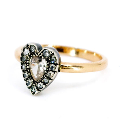 18 Carat Gold and Silver Diamond Heart-Shaped Cluster Ring, 0.30 Carat Centre