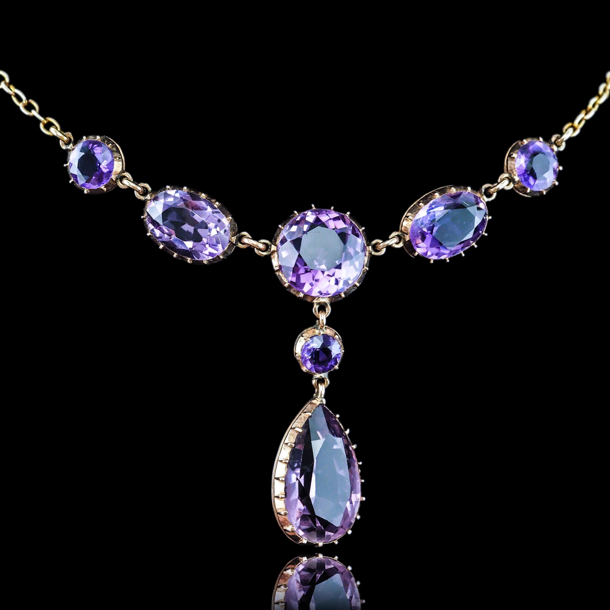 Antique Amethyst Riviere Necklace with Drop Design