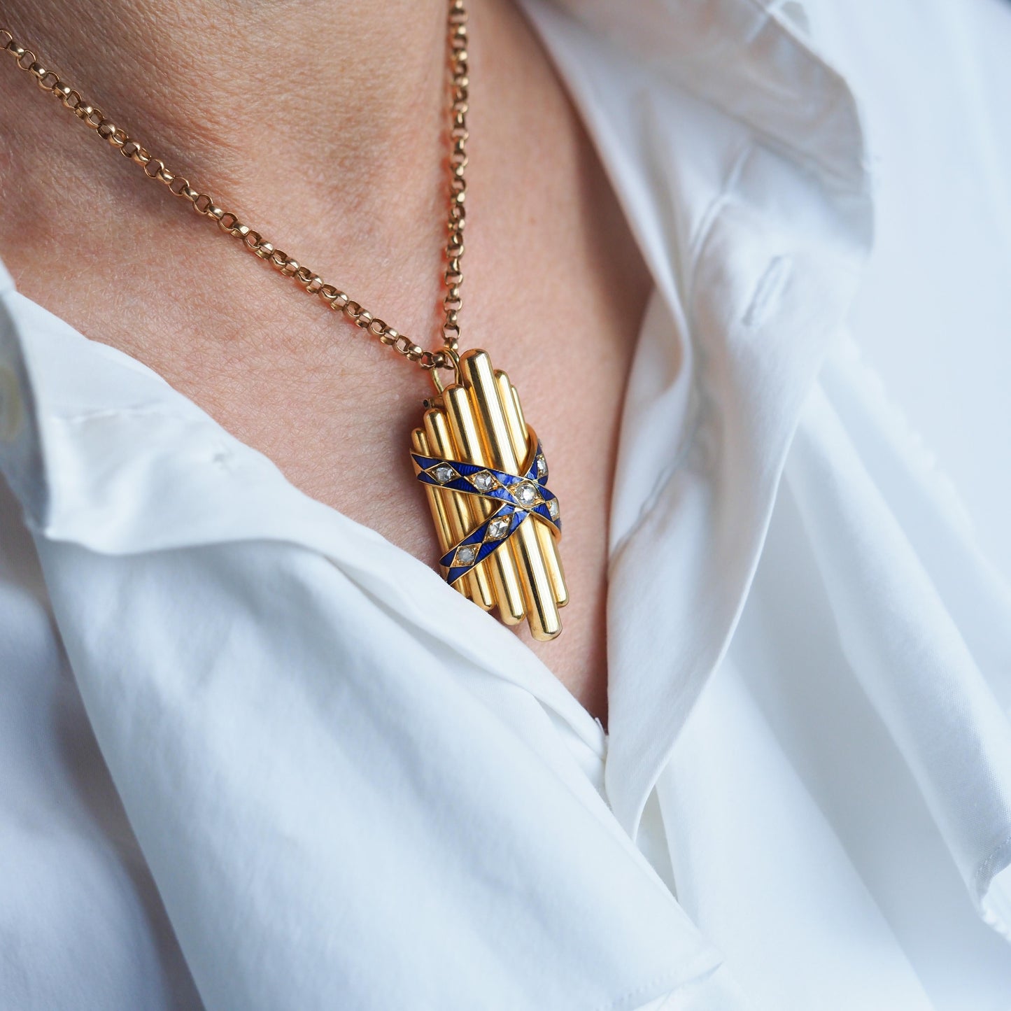 Antique Victorian 18 Carat Gold Rose Cut Diamond And Blue Enamel Pendant - circa 1880