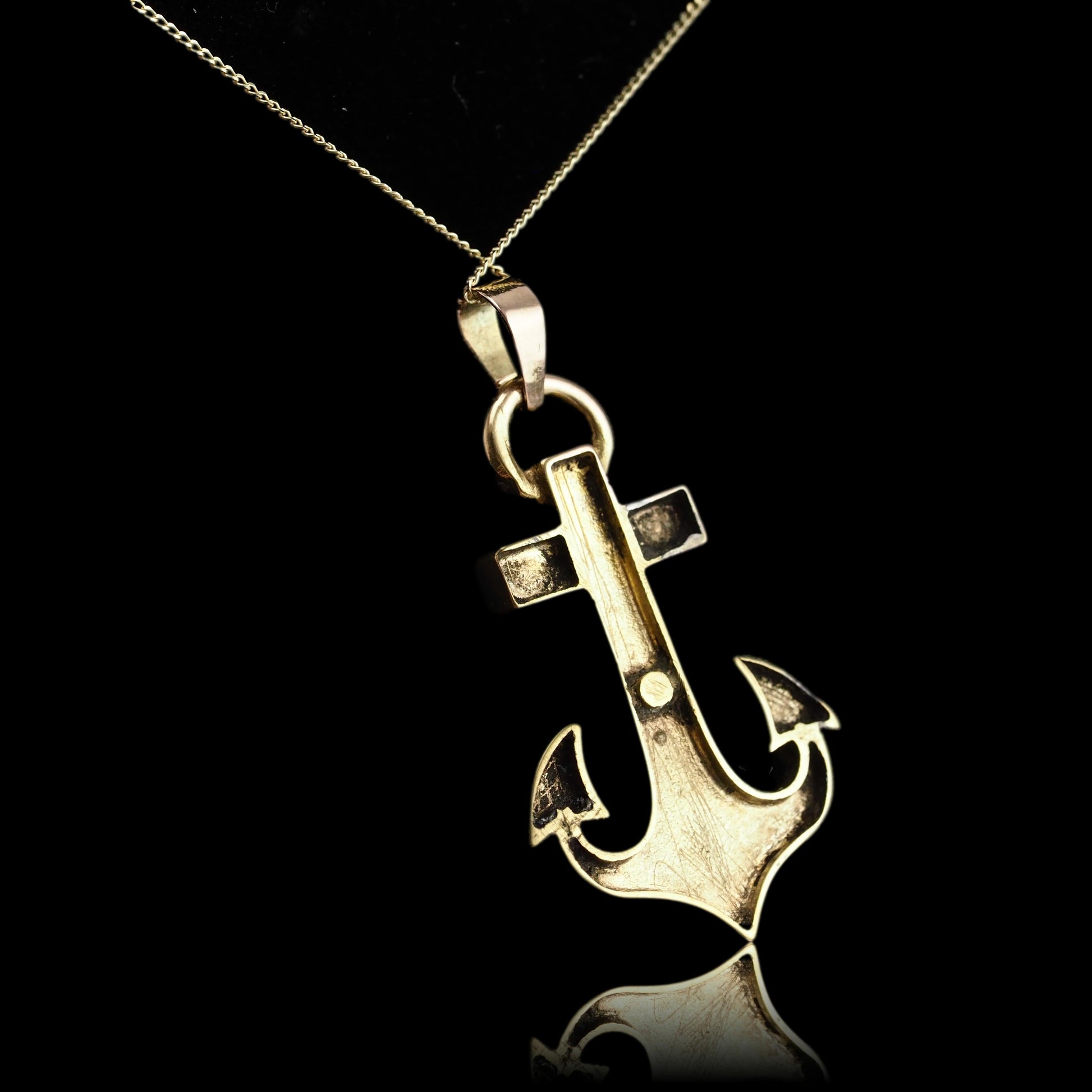 Antique Victorian Pearl Anchor Pendant Necklace 15K Gold - c.1900