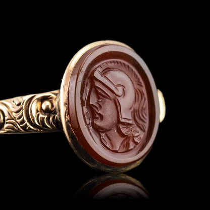 Antique Georgian Cameo Ring 10K Gold with Roman Soldier Engraving - c.1820