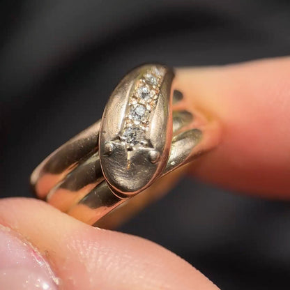 Edwardian Antique Diamond Set 9ct Rose Gold Snake Ring