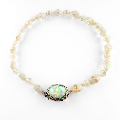 1920's Opal Bead Bracelet With Diamond Clasp